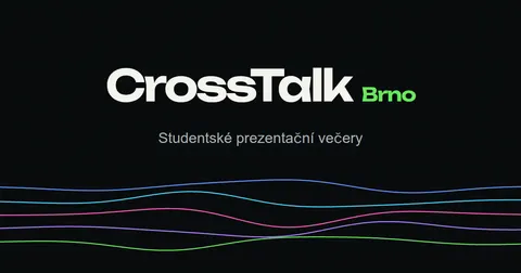 CrossTalk Brno – studentské prezentační večery, logo s barevnými signály na tmavém pozadí.