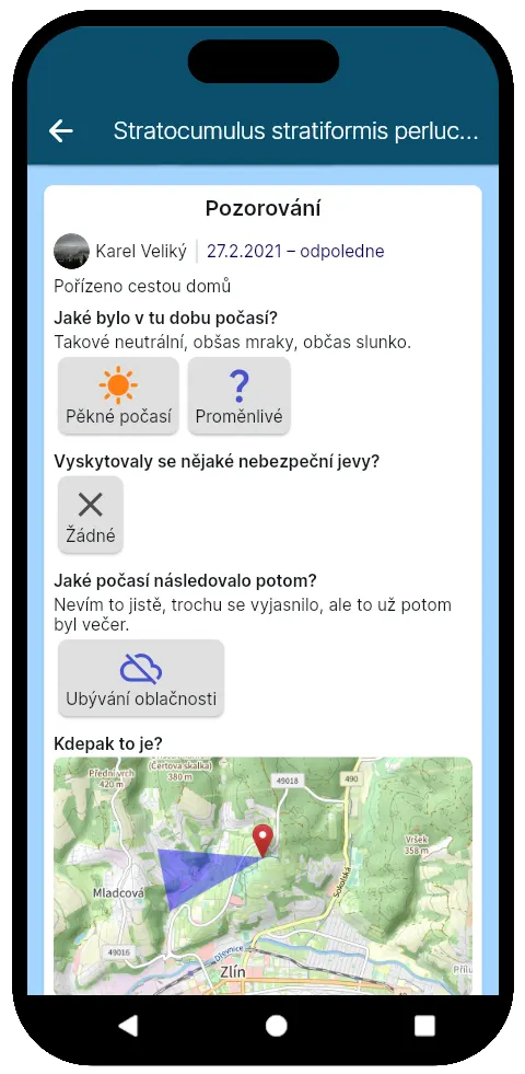Detail oblaku a jeho vlastností