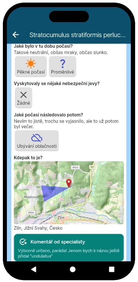 Pokračování detailu oblaku v aplikaci