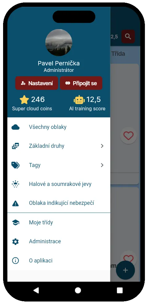 Navigační nabídka učitele