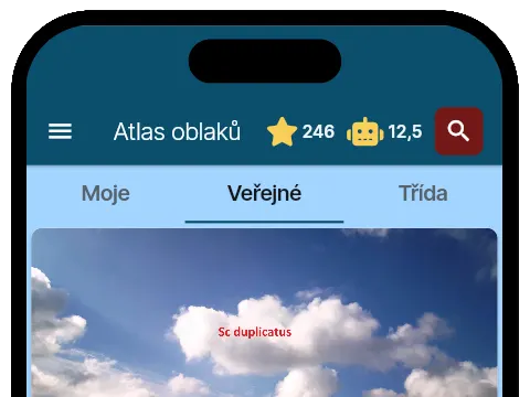 Domovská obrazovka aplikace Meteoklub Atlas.